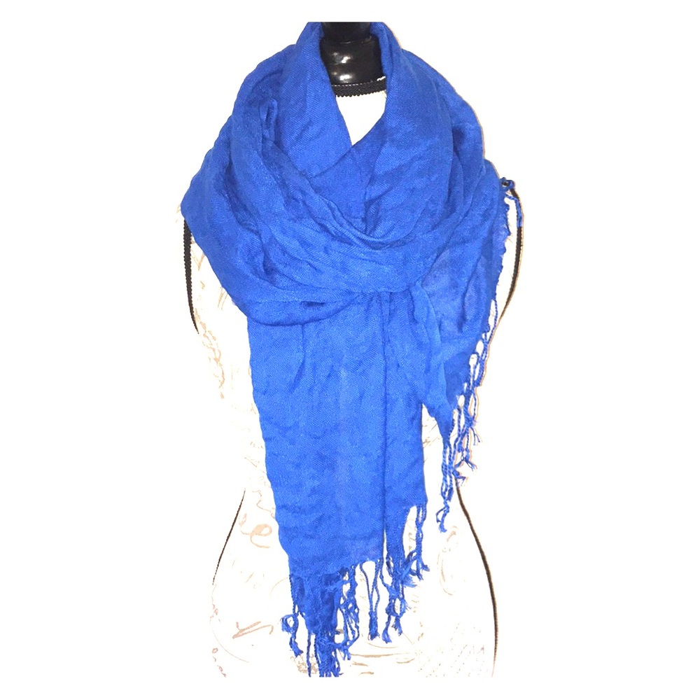 Blue Woven Fringe Lightweight Scarf Wrap Shawl